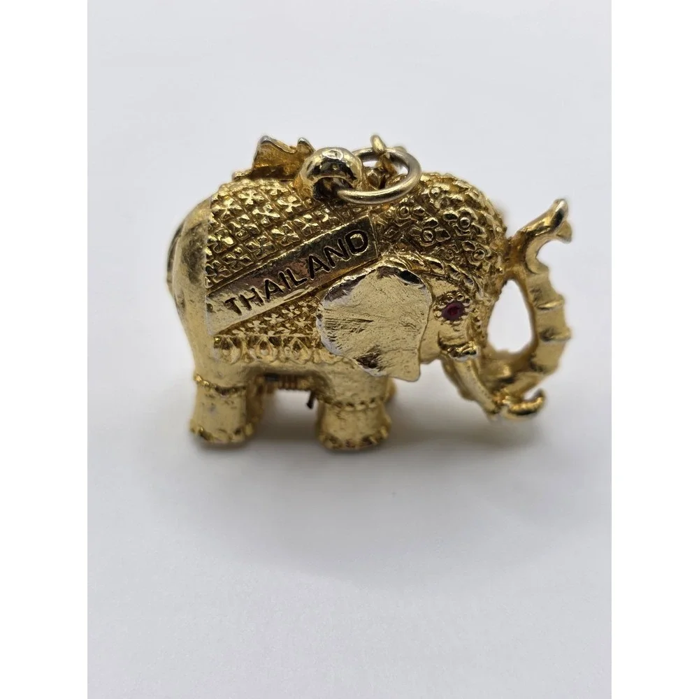 Bangkok Thailand Gold Tone Elephant Figure w/ Secret Compartment Keychain